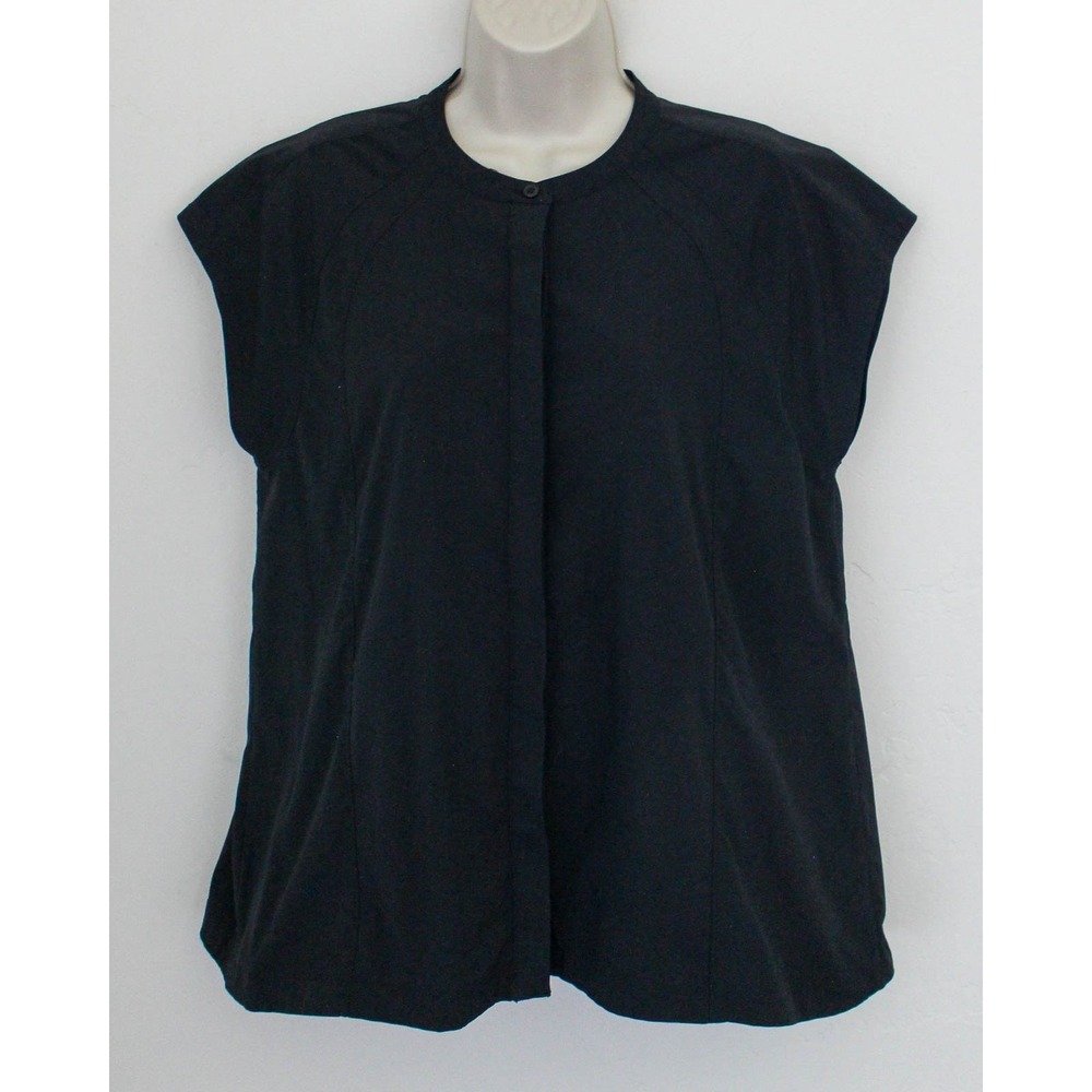 Athleta Black Cap-Sleeve Button-Front Top
